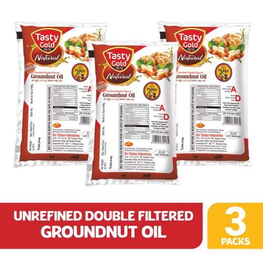 Unrefined Double Filtered Groundnut Oil | 1000ml | Pack of 3